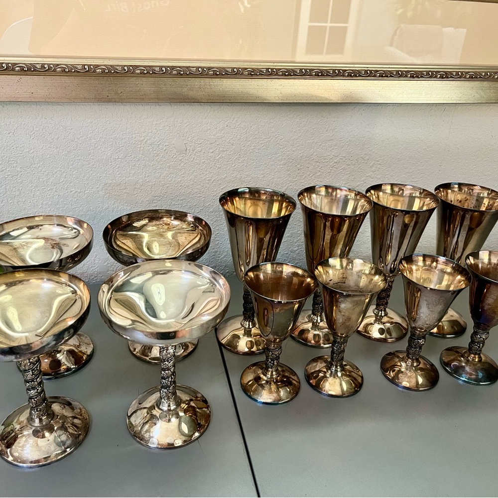 12 Vintage Plato 1960s Silver-Plated Goblets - Mixed Sizes